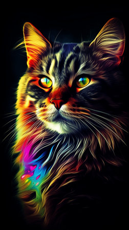 photo of cute psychedelic cat vivid colorsの素材