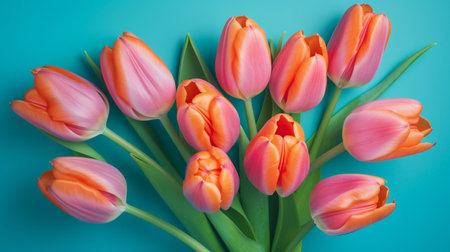 Spring tulip flowers on blue backgroundの素材