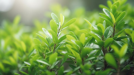 A fresh spring green garden foliage backgroundの素材
