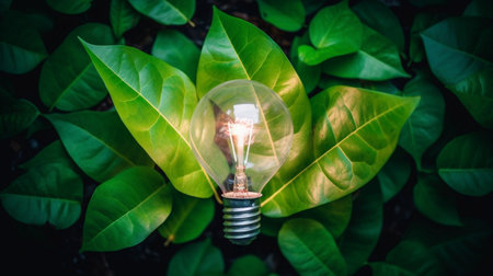 Eco friendly lightbulb from fresh leavesの素材