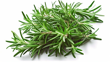 Fresh green organic rosemary leaves isolatedの素材