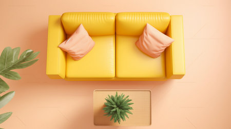 Soft yellow sofa on yellow backgroundの素材