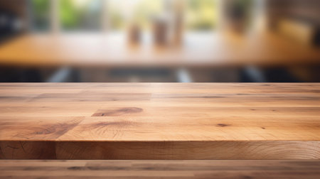 Wooden tabletop with blurred backgroundの素材