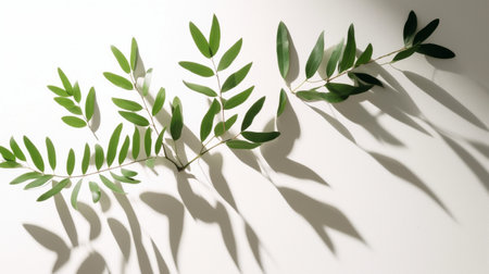 Blurred shadow from leaves plants on the white wallの素材