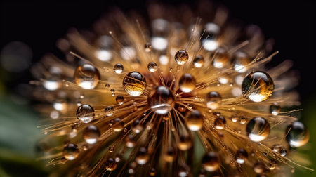 Water drops on dandelion seed macroの素材