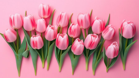 Spring tulip flowers on pink backgroundの素材