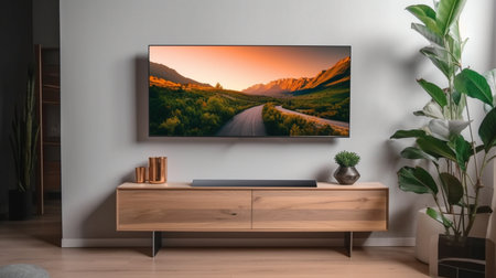 TV led mock up screen. Smart TVの素材
