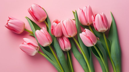Spring tulip flowers on pink backgroundの素材