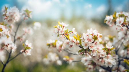 Beautiful blurred spring background nature with bloomの素材