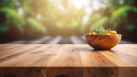 Wooden tabletop with blurred backgroundの素材