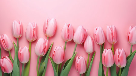Spring tulip flowers on pink backgroundの素材