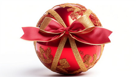 Red Christmas ball with a beautiful bowの素材