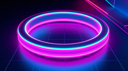 blue pink neon round frame circle ring shapedの素材