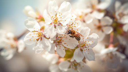 Spring Flowers and Fly Butterfly Cherry Tree Blossomsの素材