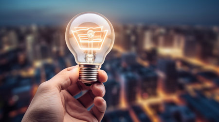 Human hand holding light bulb for concept of new ideaの素材