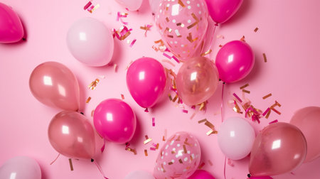 Balloons on pink background with free space for textの素材