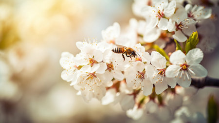 Spring Flowers and Fly Butterfly Cherry Tree Blossomsの素材