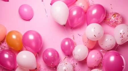 Balloons on pink background with free space for textの素材