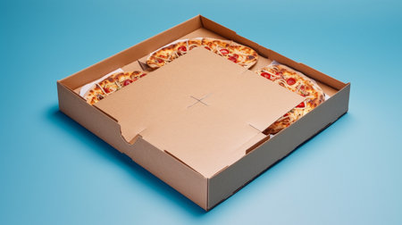 above view of greasy empty delivery pizza boxの素材