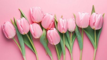 Spring tulip flowers on pink backgroundの素材