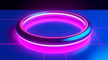 blue pink neon round frame circle ring shapedの素材