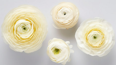 three beautiful white  cream colored ranunculuの素材