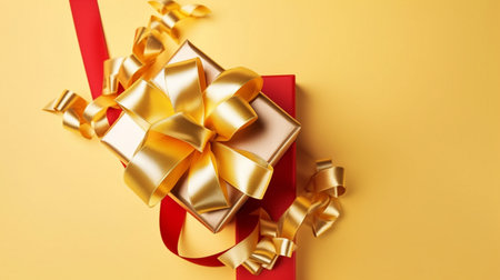 Gift box with golden satin ribbon and bowの素材