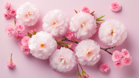 Spring sakura flowers on pink pastel backgroundの素材