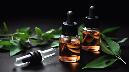 Cosmetic serum in a glass bottles with a pipetteの素材