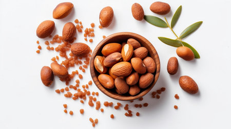 Argan seeds isolated on a white banner backgroundの素材
