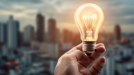 Human hand holding light bulb for concept of new ideaの素材