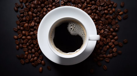 white coffee cup  mug with hot black coffeeの素材