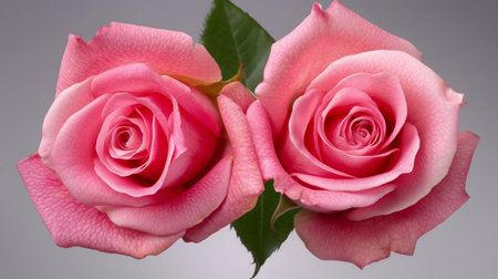 two beautiful pink rose flowers in full bloomの素材