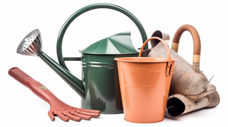 Watering can and garden tools isolatedの素材
