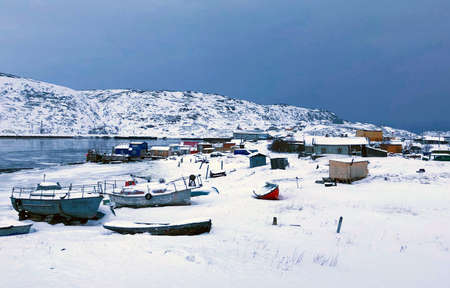Although the winter in Murmansk, Russia is cold, the sea water in the antifreeze port still does not freeze.の写真素材