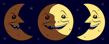 Anger dark half moon, hypocrisy moon & joy bright half moonのイラスト素材