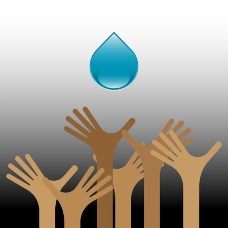 Group of raised hands with water.Water supply conceptのイラスト素材