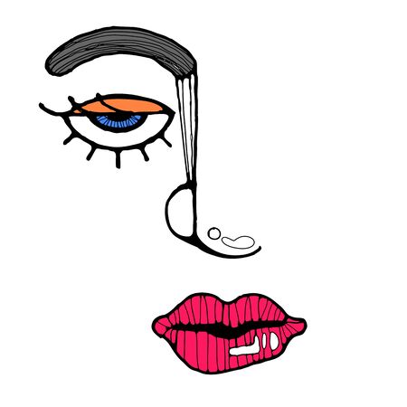 Hand-drawn woman?????s face. Fashion illustrationのイラスト素材