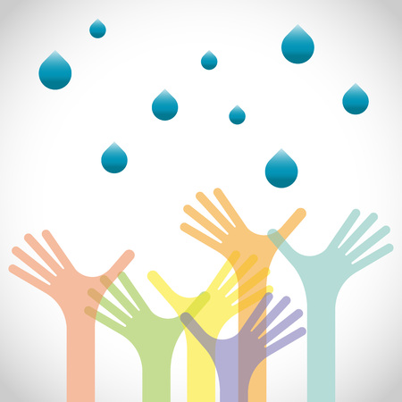 Group of raised hands with waters.Water supply conceptのイラスト素材