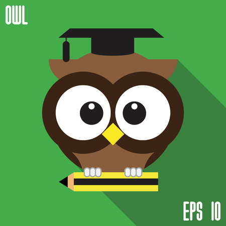Owl and pencilのイラスト素材