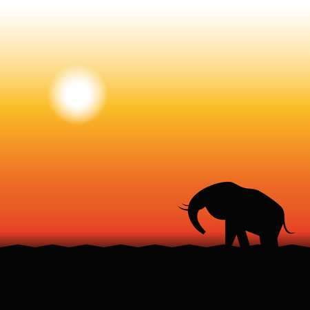 Africa Sunset  Silhouette of Elephant Standing in the Sunsetのイラスト素材