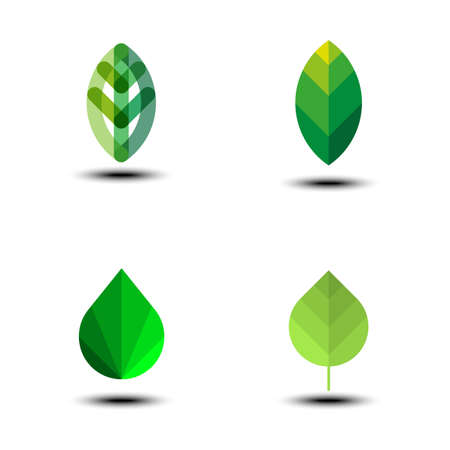 Green leaf icon set. Eco icon illustrationのイラスト素材