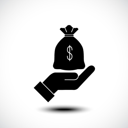 Hand with money bag. Flat style. Vector illustrationのイラスト素材