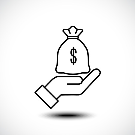 Hand with money bag. Flat style. Vector illustrationのイラスト素材