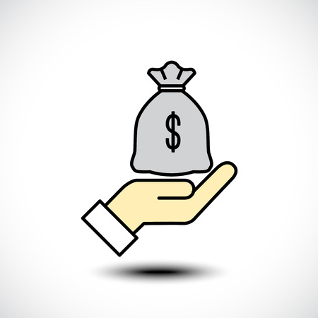 Hand with money bag. Flat style. Vector illustrationのイラスト素材