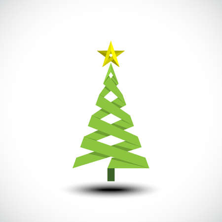 Abstract Christmas tree made of green ribbon. Christmas tree greeting card background. Vector illustrationのイラスト素材