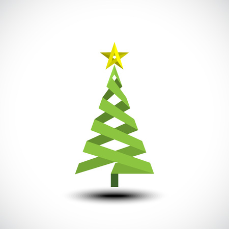 Abstract Christmas tree made of green ribbon. Christmas tree greeting card background. Vector illustrationのイラスト素材