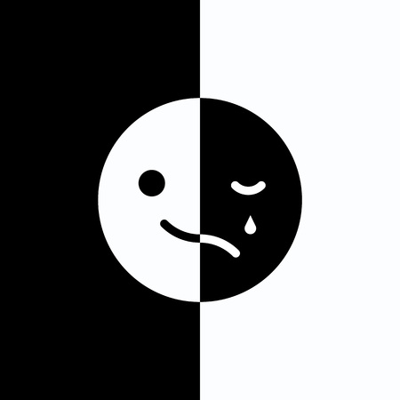 Sad and cheerful mood in one emoji. Vector illustration.のイラスト素材