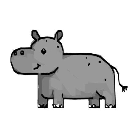 Line drawing of cute hippo cartoon, hand drawn vector illustration. Can be used for t-shirt print, kids wear fashion design, baby shower invitation card.のイラスト素材