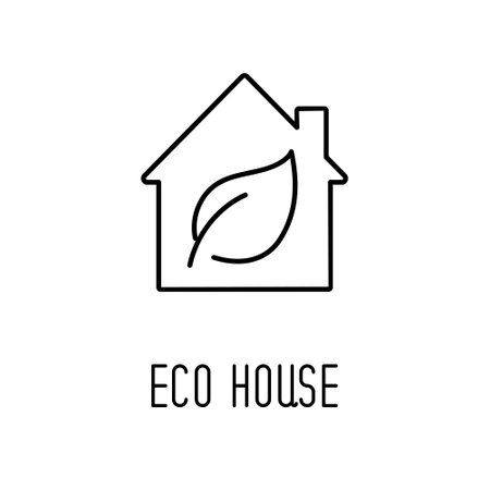 Eco house line icon concept, outline vector sign, linear style pictogram isolated on white. Symbol, logo illustration.のイラスト素材